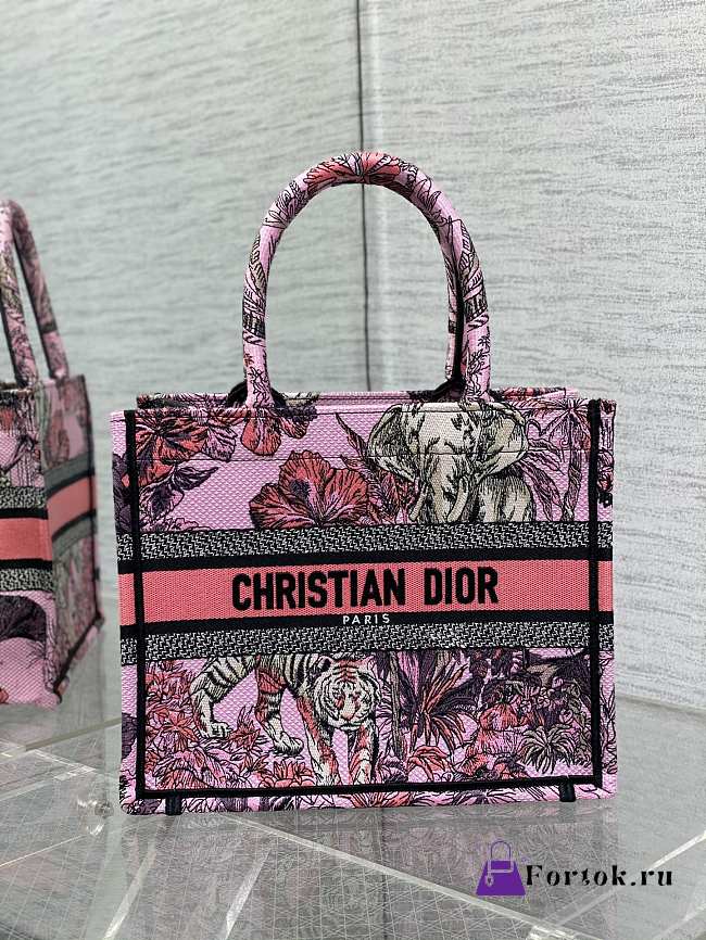 Fortok Dior Small Dior Book Tote Peach Multicolour Toile de Jouy Voyage Embroidery - 1