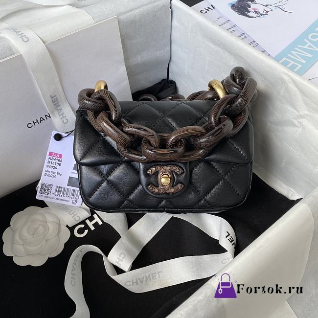 Fortok Chanel Mini Flap Bag Lambskin Wenge Wood & Gold-Tone Metal Black - 1