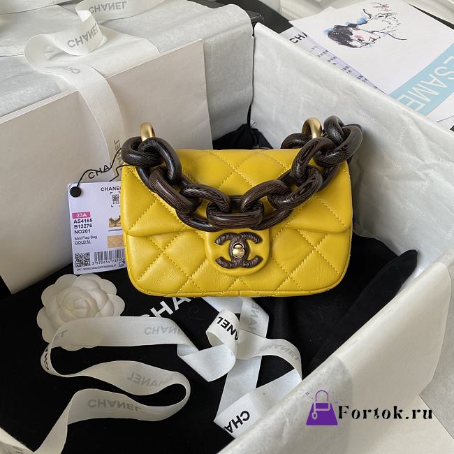 Fortok Fortok Chanel Mini Flap Bag Lambskin Wenge Wood & Gold-Tone Metal Yellow - 1