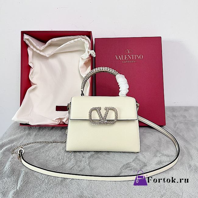 Fortok Valentino Small Vsling Handbag With Jewel Embroidery in White 22x17x9cm - 1
