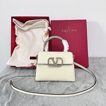 Fortok Valentino Small Vsling Handbag With Jewel Embroidery in White 22x17x9cm