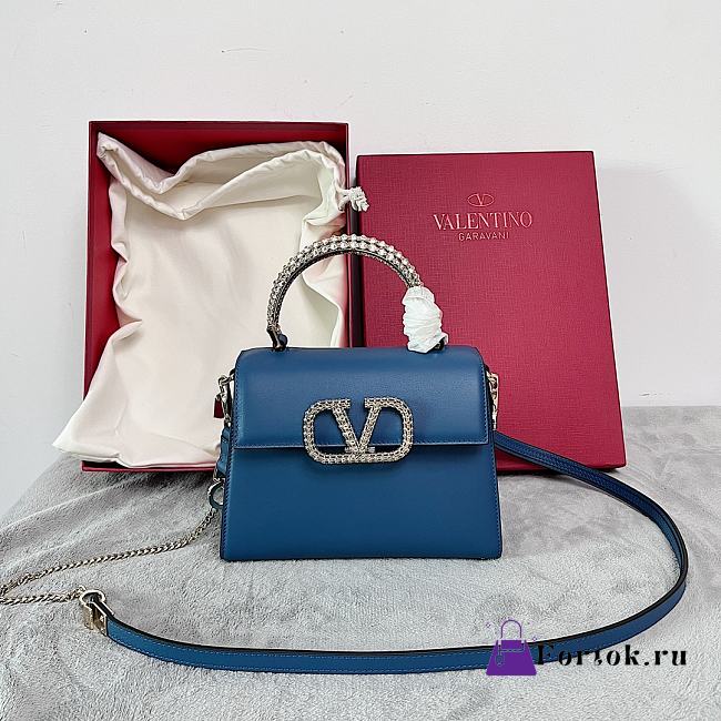 Fortok Valentino Small Vsling Handbag With Jewel Embroidery in Blue 22x17x9cm - 1