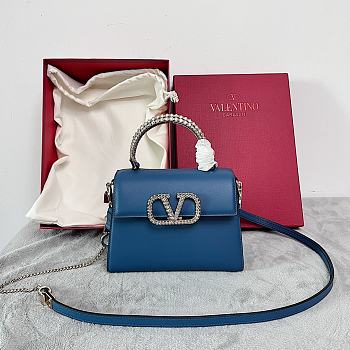 Fortok Valentino Small Vsling Handbag With Jewel Embroidery in Blue 22x17x9cm