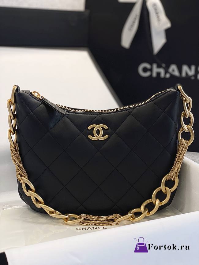 Fortok Chanel 23A Tassel Armpit Bag Black 24x19x5cm - 1