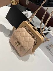 Fortok Chanel Lambskin Wood Gold Tone Metal Light Beige Bag 12x12x7cm - 1