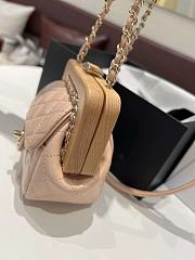 Fortok Chanel Lambskin Wood Gold Tone Metal Light Beige Bag 12x12x7cm - 6