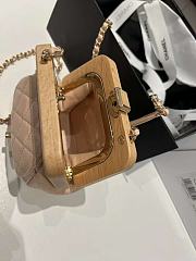Fortok Chanel Lambskin Wood Gold Tone Metal Light Beige Bag 12x12x7cm - 5