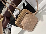 Fortok Chanel Lambskin Wood Gold Tone Metal Light Beige Bag 12x12x7cm - 4