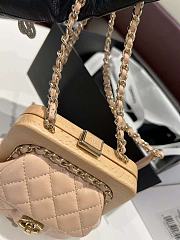 Fortok Chanel Lambskin Wood Gold Tone Metal Light Beige Bag 12x12x7cm - 3