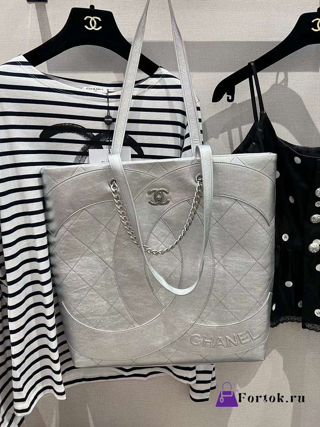 Fortok Chanel Tote Hippie Bag Silver 39x39x5cm - 1