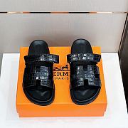 Fortok Hermes Chypre Sandals Crocodile Leather  Black - 1