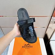 Fortok Hermes Chypre Sandals Crocodile Leather  Black - 5