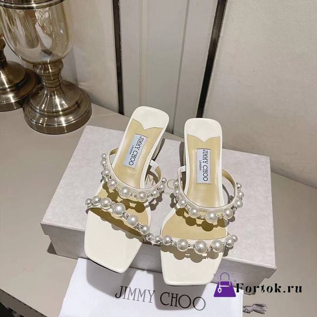 Fortok Jimmy Choo Amara Embellished Suede Sandals In White - 1
