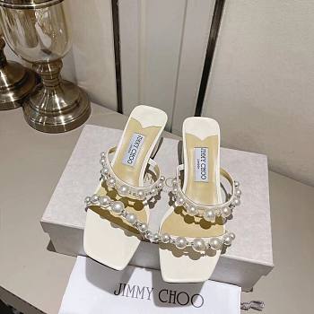 Fortok Jimmy Choo Amara Embellished Suede Sandals In White