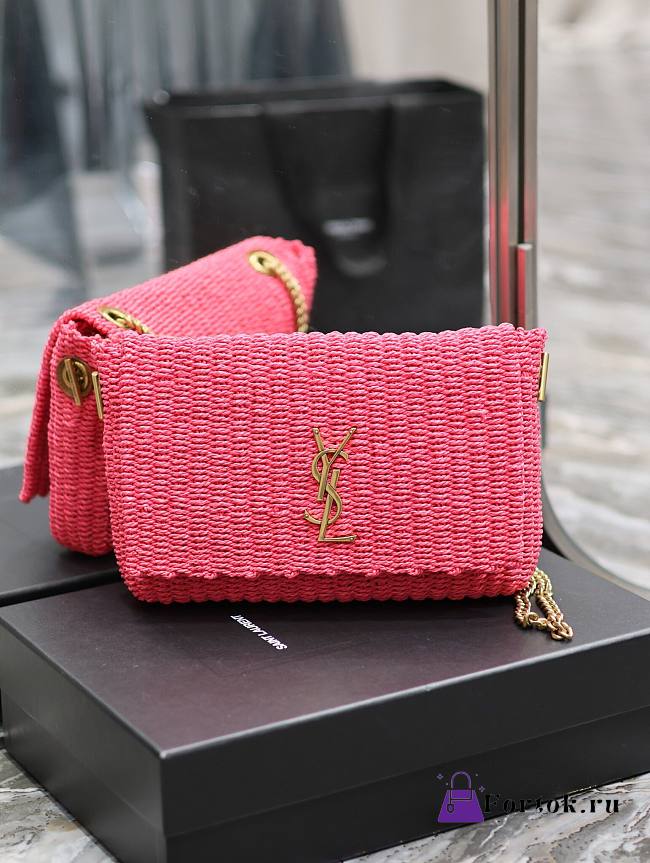 Fortok Saint Laurent Kate Rafia Shoulder Bag Pink 28.5x20x6cm - 1