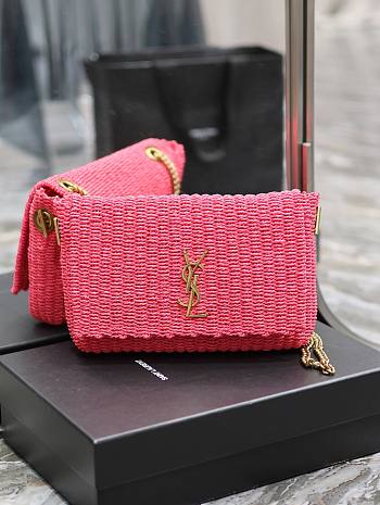 Fortok Saint Laurent Kate Rafia Shoulder Bag Pink 28.5x20x6cm