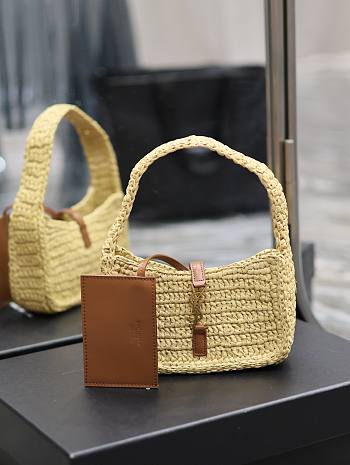 Fortok Saint Laurent Natural Le5À7 Leather-trimmed Raffia Shoulder Bag