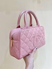 Fortok Chanel Pink Quilted Caviar Leather CC Logo Small Bowler Handbag - 6