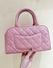 Fortok Chanel Pink Quilted Caviar Leather CC Logo Small Bowler Handbag - 3