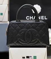 Fortok Chanel Black Quilted Caviar Leather CC Logo Small Bowler Handbag - 1
