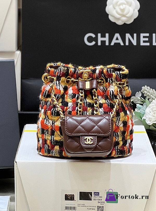 Fortok Chanel Backpack Wool Tweed, Lambskin & Gold-Tone Metal Orange & Multicolor - 1