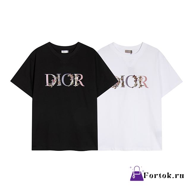 Fortok Dior Flowers Embroidered T-shirt Black/White - 1