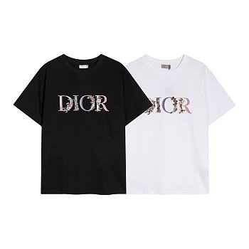 Fortok Dior Flowers Embroidered T-shirt Black/White