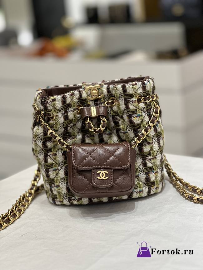 Fortok Chanel Backpack Wool Tweed, Lambskin & Gold-Tone Metal Brown & Multicolor - 1