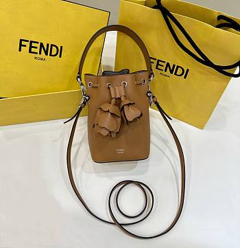 Fortok Fendi Mon Tresor Brown Leather Mini Bag with 3D Roses 12×18×10cm