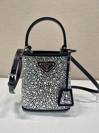 Fortok Prada Small Panier Crystal-Embellished Tote Bag Black 15x16x9.5cm