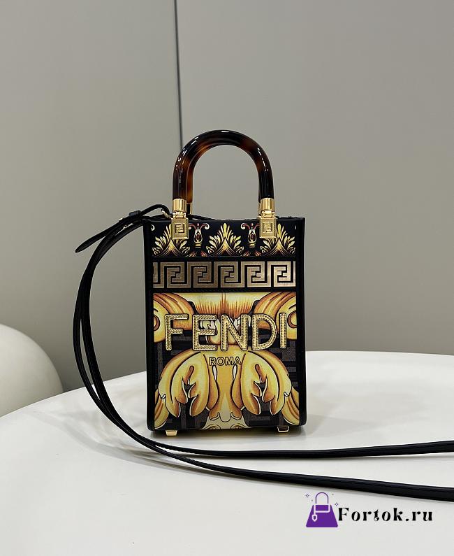 Fortok FendixVersace Fendace FF Baroque Mini Sunshine Shopper Tote Black Gold - 1