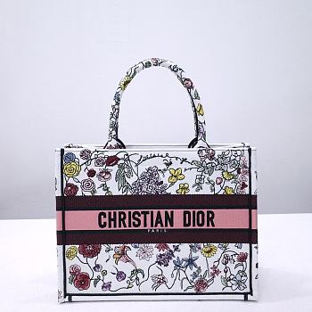 Fortok Dior Book Tote White Multicolor Florilegio Embroidery 36x27.5x16.5cm