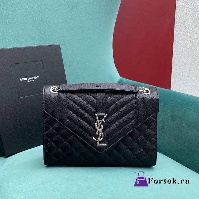 Fortok Saint Laurent Envelope Bag Black Silver Hardware 24x6x17cm  - 1