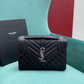 Fortok Saint Laurent Envelope Bag Black Silver Hardware 24x6x17cm 