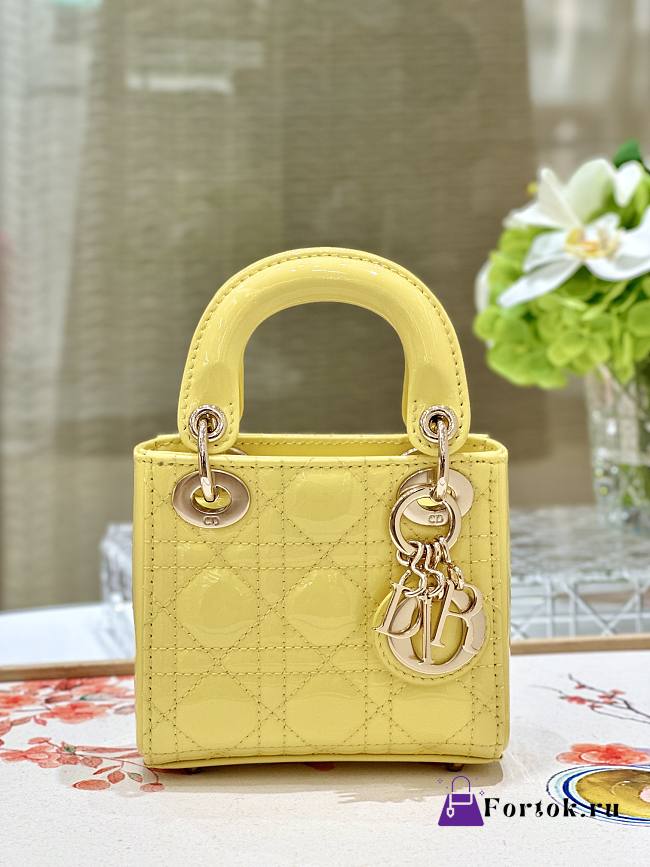 Fortok Dior Lady Mini Bag Yellow 12x10.5x5cm - 1