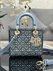 Fortok Dior Mini Lady Metallic Calfskin and Satin Embroidery Blue Bag - 1