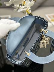 Fortok Dior Mini Lady Metallic Calfskin and Satin Embroidery Blue Bag - 3