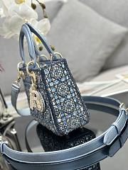 Fortok Dior Mini Lady Metallic Calfskin and Satin Embroidery Blue Bag - 4