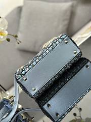 Fortok Dior Mini Lady Metallic Calfskin and Satin Embroidery Blue Bag - 5