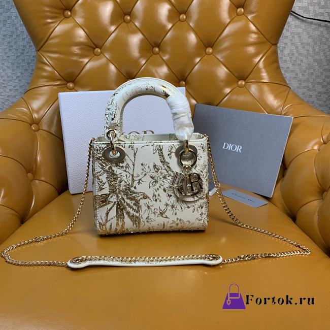 Fortok Dior Bag White Calfskin with Gold-Tone Printed and Bead-Embroidered Jardin D’Hiver Motif - 1