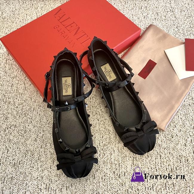 Fortok Valentino Garavani Silk Rockstud Ballet Flats Black - 1