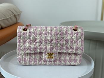 Fortok Chanel Classic Handbag Tweed & Gold-Tone Metal Pink 25cm