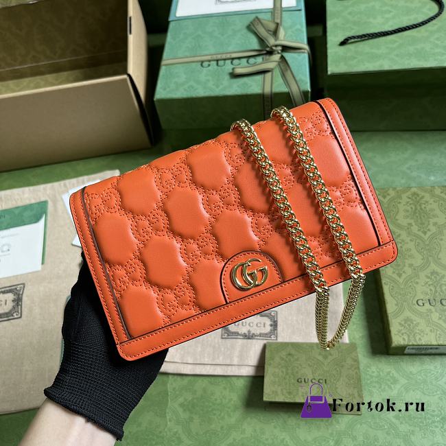 Fortok Gucci GG Matelassé Chain Wallet Orange 20x12.5x4cm - 1