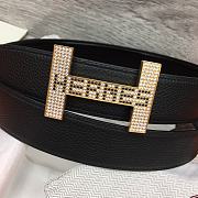 Fortok Hermes Togo Leather Diamond Steel Buckle Belt Black/Brown/Grey - 5
