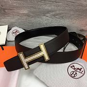 Fortok Hermes Togo Leather Diamond Steel Buckle Belt Black/Brown/Grey - 4