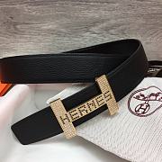 Fortok Hermes Togo Leather Diamond Steel Buckle Belt Black/Brown/Grey - 3