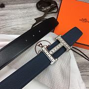 Fortok Hermes Togo Leather Diamond Steel Buckle Belt Black/Brown/Grey - 2