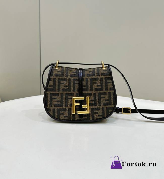Fortok Fendi C’mon Medium Brown FF Jacquard Fabric & Leather Bag - 1