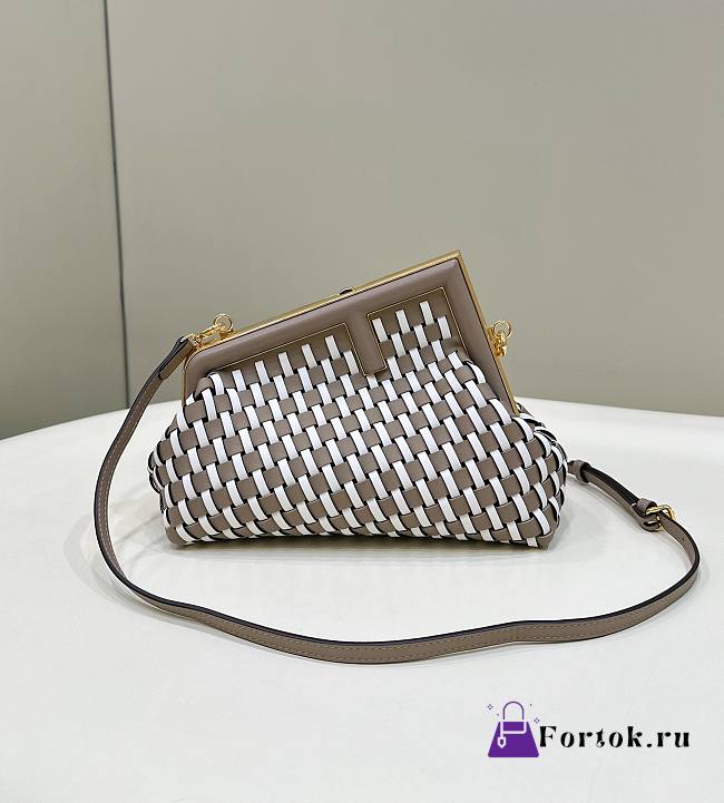 Fortok Fendi First Small Dove Grey & White Interlaced Leather Bag - 1