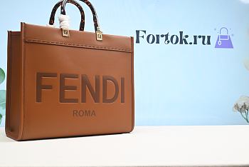 FENDI Medium Roma Sunshine Tote Leather Brown 372M103 35cm